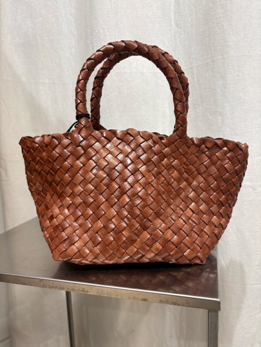 Veev Woven Leather Mini Tote Bag in Caramel